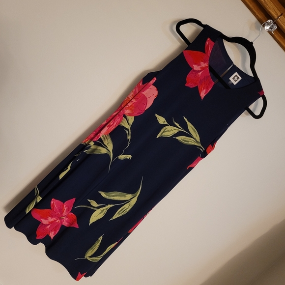ANNE KLEIN Navy Blue Floral Swing Dress Size 14 - Picture 2 of 14